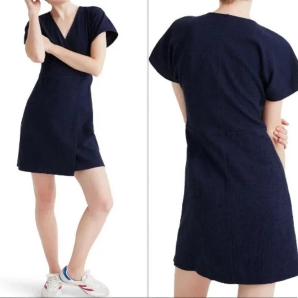 Madewell Cross Front Mini Dress V Neck Short Sleeve Black Size M NWOT